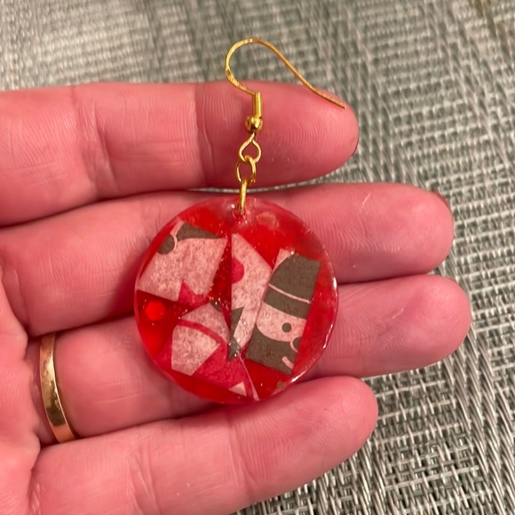 XMAS Handmade Festive Medium Holiday Earrings Red Teardrop - Picture 8 of 9